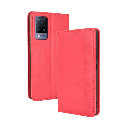 For vivo V21 5G / 4G Magnetic Buckle Retro Crazy Horse Texture Horizontal Flip Leather Case with Holder & Card Slots & Photo Frame(Red) - vivo Cases by buy2fix | Online Shopping UK | buy2fix
