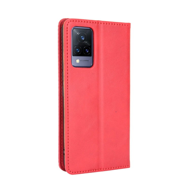 For vivo V21 5G / 4G Magnetic Buckle Retro Crazy Horse Texture Horizontal Flip Leather Case with Holder & Card Slots & Photo Frame(Red) - vivo Cases by buy2fix | Online Shopping UK | buy2fix
