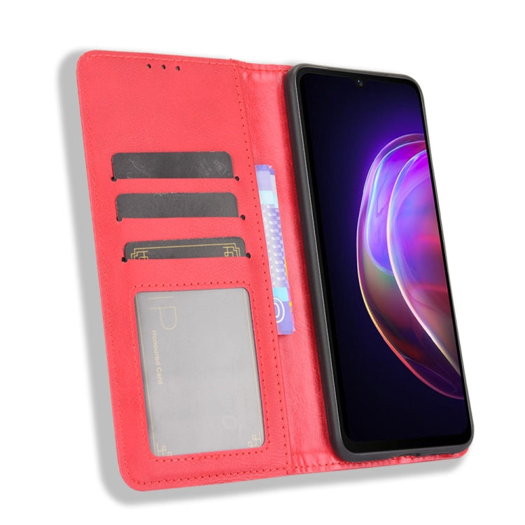 For vivo V21 5G / 4G Magnetic Buckle Retro Crazy Horse Texture Horizontal Flip Leather Case with Holder & Card Slots & Photo Frame(Red) - vivo Cases by buy2fix | Online Shopping UK | buy2fix