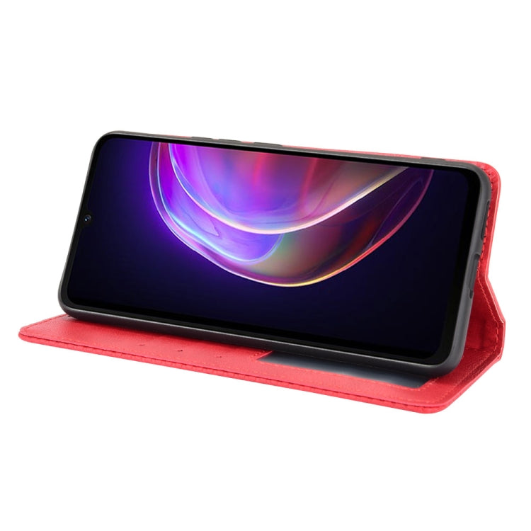 For vivo V21 5G / 4G Magnetic Buckle Retro Crazy Horse Texture Horizontal Flip Leather Case with Holder & Card Slots & Photo Frame(Red) - vivo Cases by buy2fix | Online Shopping UK | buy2fix