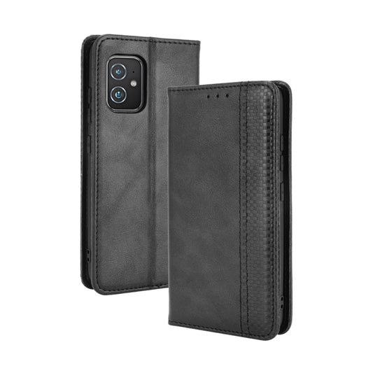 For ASUS Zenfone 8 / ZS590KS Magnetic Buckle Retro Crazy Horse Texture Horizontal Flip Leather Case with Holder & Card Slots & Photo Frame(Black) - ASUS Cases by buy2fix | Online Shopping UK | buy2fix