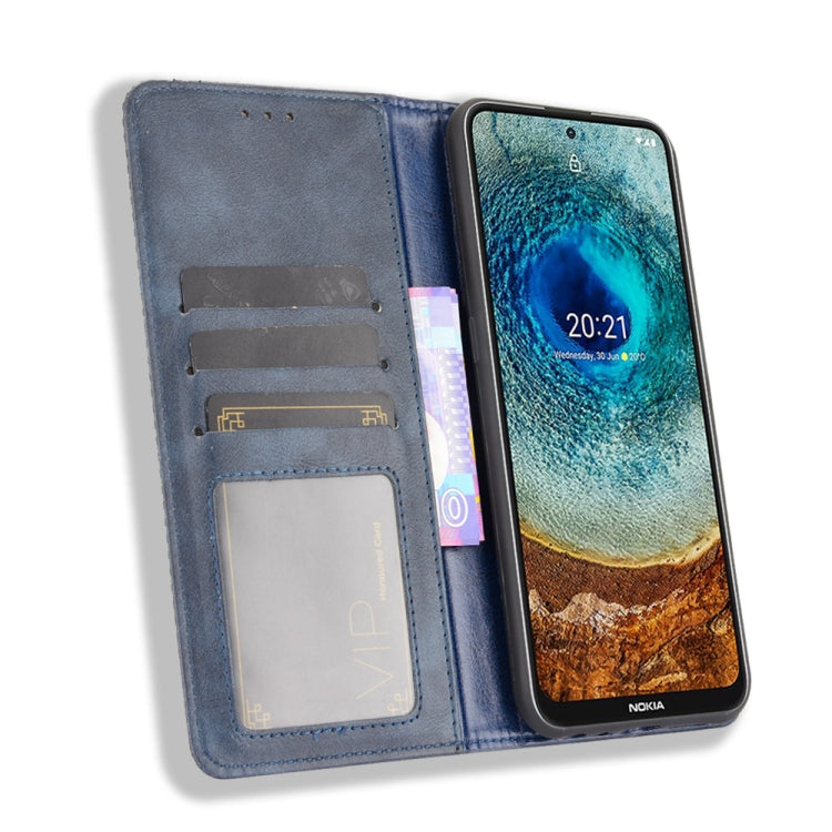 For Nokia X10 / X20 Magnetic Buckle Retro Crazy Horse Texture Horizontal Flip Leather Case with Holder & Card Slots & Photo Frame(Blue) by buy2fix