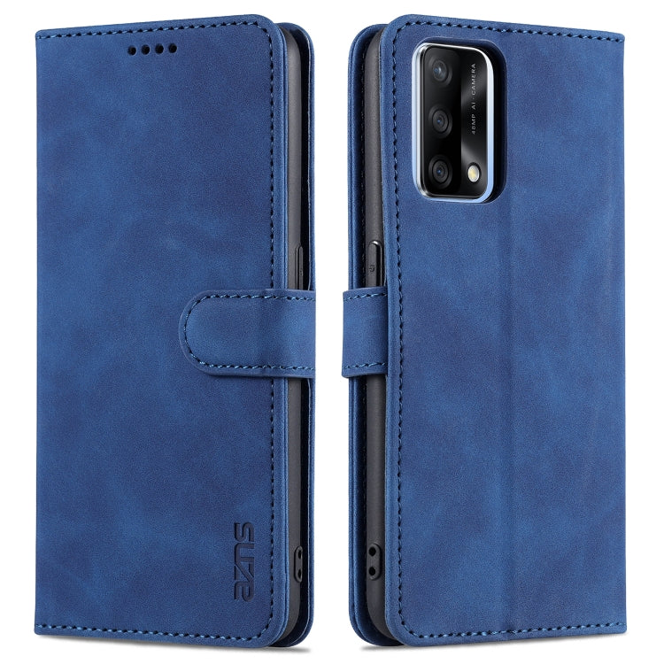 For OPPO A74 4G / F19 AZNS Skin Feel Calf Texture Horizontal Flip Leather Case with Card Slots & Holder & Wallet((Blue) by buy2fix