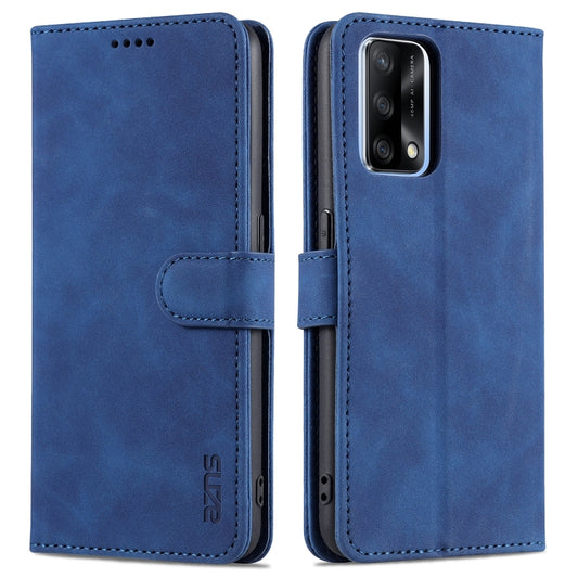 For OPPO A74 4G / F19 AZNS Skin Feel Calf Texture Horizontal Flip Leather Case with Card Slots & Holder & Wallet((Blue) by buy2fix