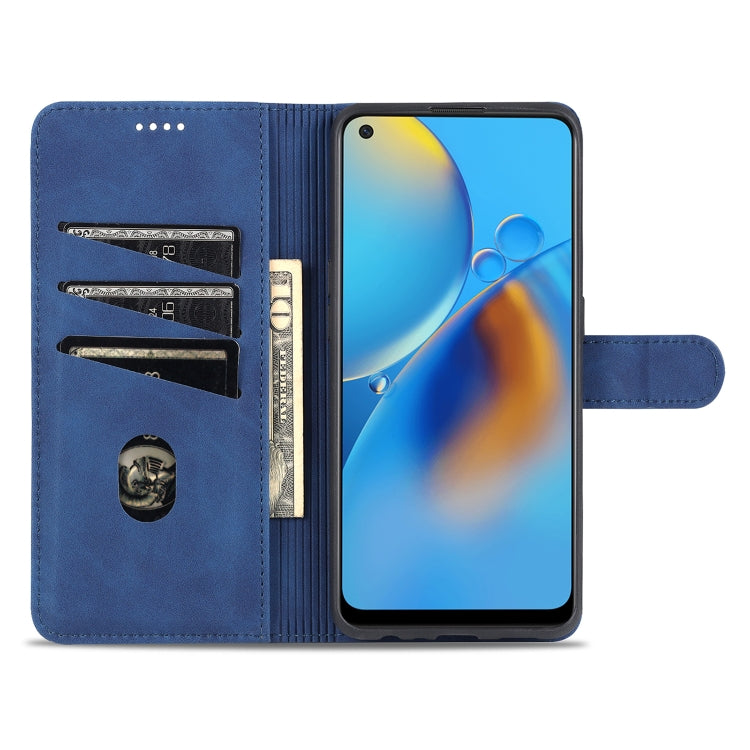 For OPPO A74 4G / F19 AZNS Skin Feel Calf Texture Horizontal Flip Leather Case with Card Slots & Holder & Wallet((Blue) by buy2fix