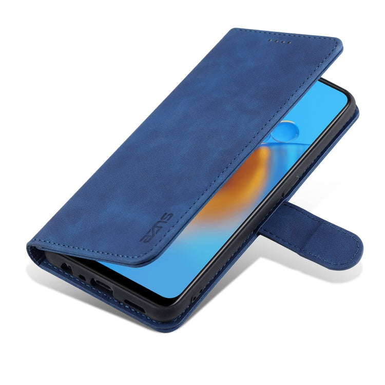 For OPPO A74 4G / F19 AZNS Skin Feel Calf Texture Horizontal Flip Leather Case with Card Slots & Holder & Wallet((Blue) by buy2fix