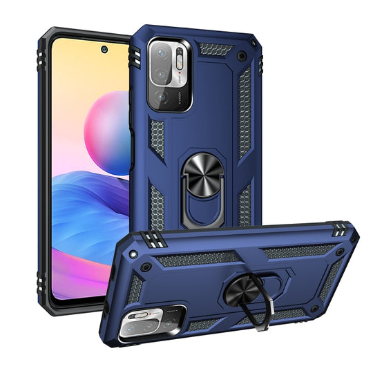 For Xiaomi Redmi Note 10 5G Shockproof TPU + PC Protective Case with 360 Degree Rotating Holder(Blue)