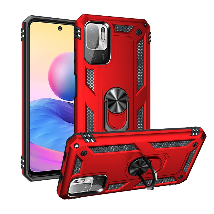 For Xiaomi Redmi Note 10 5G Shockproof TPU + PC Protective Case with 360 Degree Rotating Holder(Red) by buy2fix