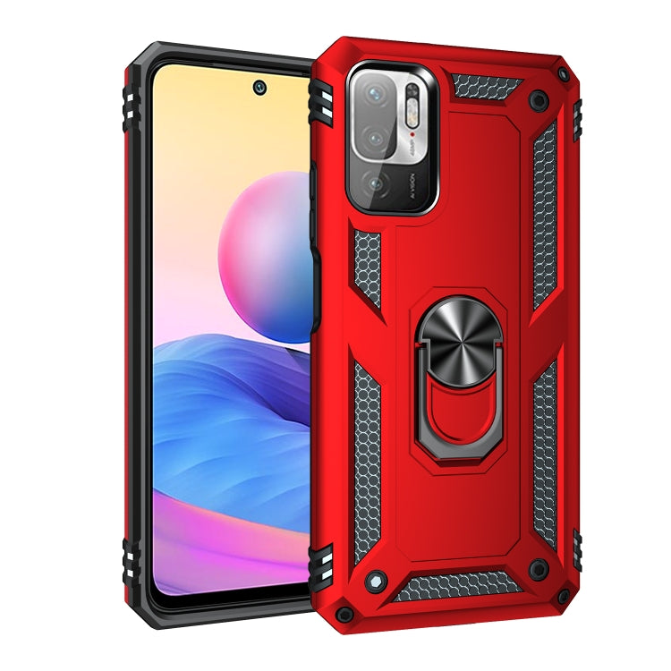 For Xiaomi Redmi Note 10 5G Shockproof TPU + PC Protective Case with 360 Degree Rotating Holder(Red) by buy2fix
