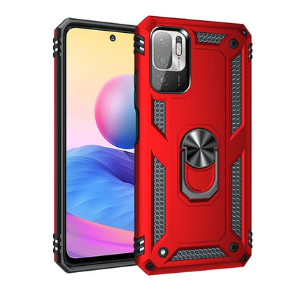 For Xiaomi Redmi Note 10 5G Shockproof TPU + PC Protective Case with 360 Degree Rotating Holder(Red) by buy2fix