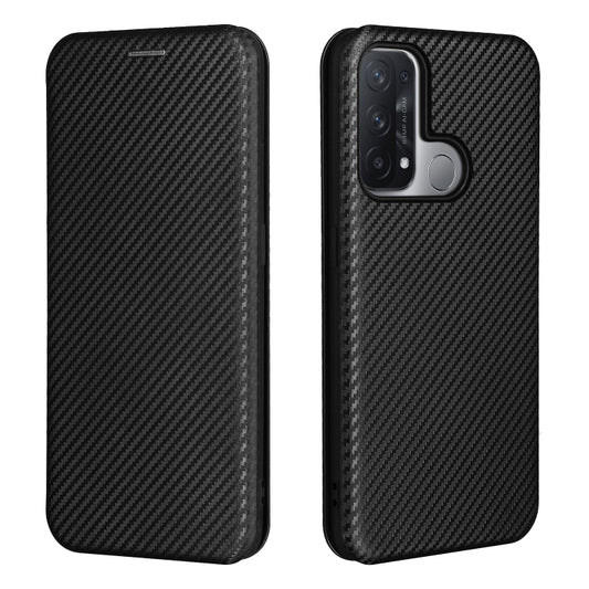 For OPPO Reno 5A(Japan version) Carbon Fiber Texture Horizontal Flip TPU + PC + PU Leather Case with Card Slot(Black) by buy2fix