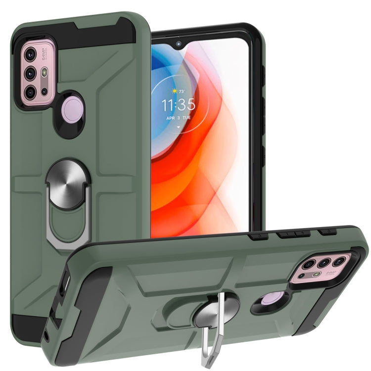 For Motorola Moto G10 / G30 War-god Armor TPU + PC Shockproof Magnetic Protective Case with Ring Holder(Deep Green) - Motorola Cases by buy2fix | Online Shopping UK | buy2fix