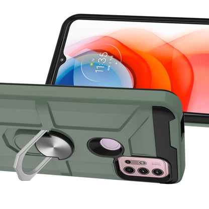 For Motorola Moto G10 / G30 War-god Armor TPU + PC Shockproof Magnetic Protective Case with Ring Holder(Deep Green) - Motorola Cases by buy2fix | Online Shopping UK | buy2fix