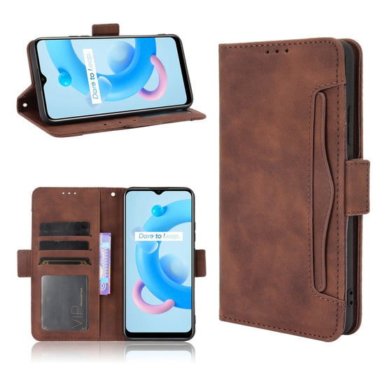 For OPPO Realme C11 2021 / C20 / C20A Skin Feel Calf Pattern Horizontal Flip Leather Case with Holder & Card Slots & Photo Frame(Brown) - Realme Cases by buy2fix | Online Shopping UK | buy2fix