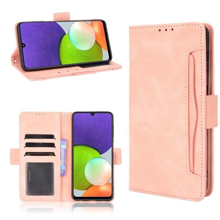 For Samsung Galaxy A22 4G Skin Feel Calf Pattern Horizontal Flip Leather Case with Holder & Card Slots & Photo Frame(Pink) by buy2fix