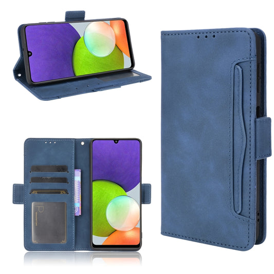 For Samsung Galaxy A22 4G Skin Feel Calf Pattern Horizontal Flip Leather Case with Holder & Card Slots & Photo Frame(Blue) by buy2fix