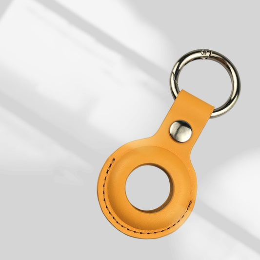 Shockproof Anti-scratch Leather Protective Case Cover Key Chain with Hang Loop For AirTag(Yellow) - Key Chain Series by buy2fix | Online Shopping UK | buy2fix