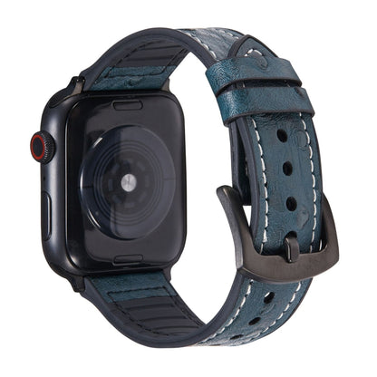 Ostrich Texture Leather Watch Band For Apple Watch Series 9&8&7 41mm / SE 3&SE 2&6&SE&5&4 40mm / 3&2&1 38mm(Navy Blue) by buy2fix