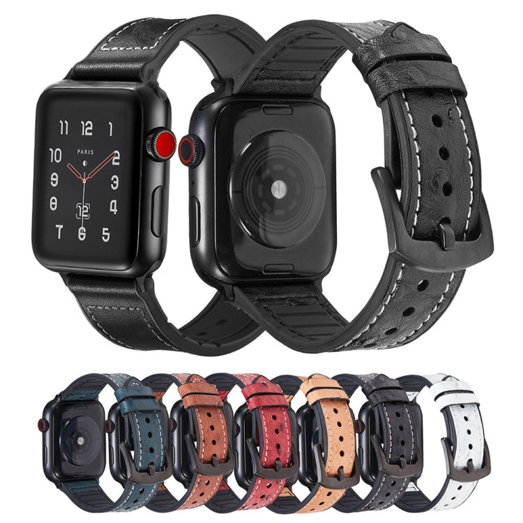 Ostrich Texture Leather Watch Band For Apple Watch Series 9&8&7 41mm / SE 3&SE 2&6&SE&5&4 40mm / 3&2&1 38mm(Navy Blue) by buy2fix