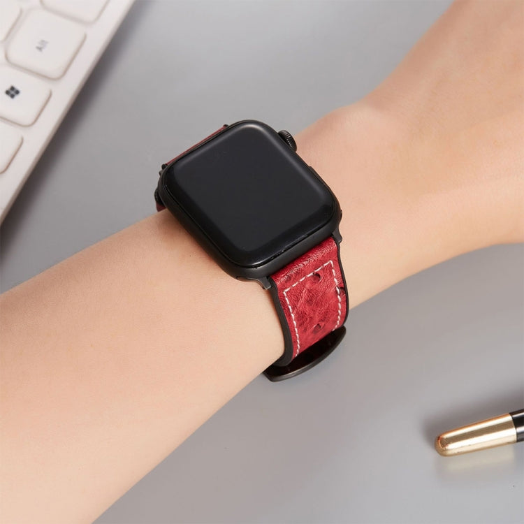 Ostrich Texture Leather Watch Band For Apple Watch Series 9&8&7 41mm / SE 3&SE 2&6&SE&5&4 40mm / 3&2&1 38mm(Navy Blue) by buy2fix