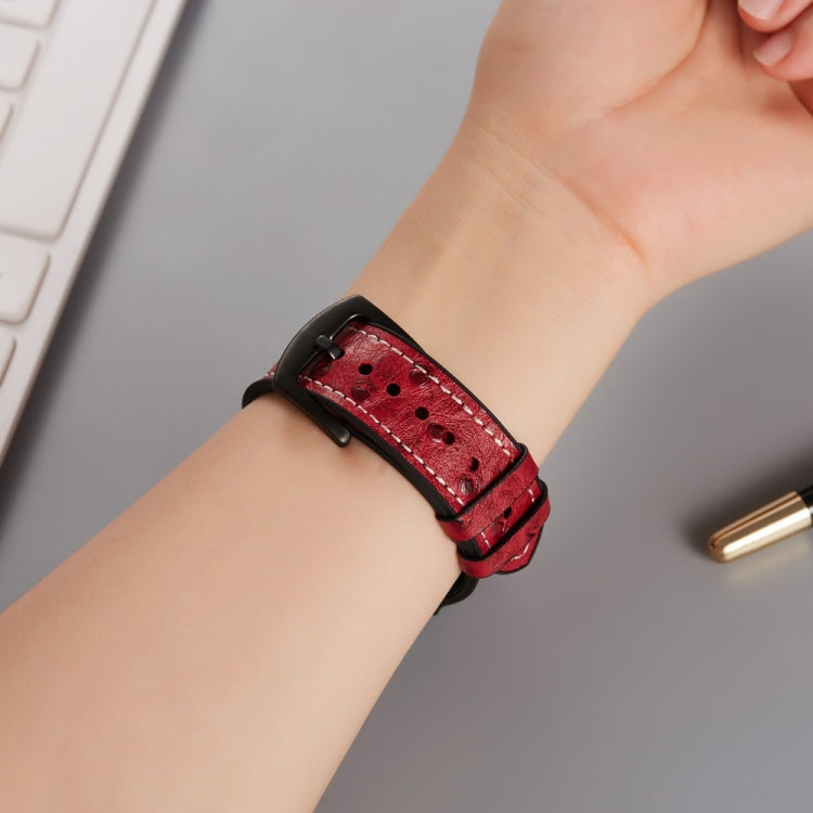 Ostrich Texture Leather Watch Band For Apple Watch Series 9&8&7 41mm / SE 3&SE 2&6&SE&5&4 40mm / 3&2&1 38mm(Navy Blue) by buy2fix