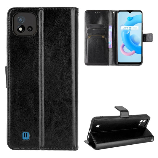 For OPPO Realme C11 2021 / Realme C20 / Realme C20A Crazy Horse Texture Horizontal Flip Leather Case with Holder & Card Slots & Lanyard(Black) - Realme Cases by buy2fix | Online Shopping UK | buy2fix