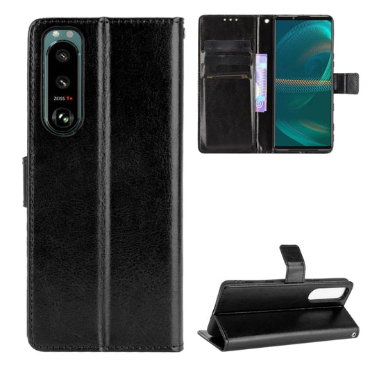 For Sony Xperia 5 III Crazy Horse Texture Horizontal Flip Leather Case with Holder & Card Slots & Lanyard(Black) by buy2fix