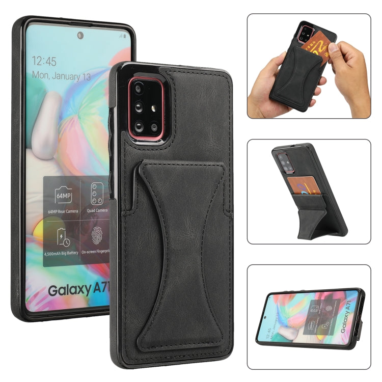 For Samsung Galaxy A71 Ultra-thin Shockproof Protective Case with Holder & Metal Magnetic Function(Black) by buy2fix