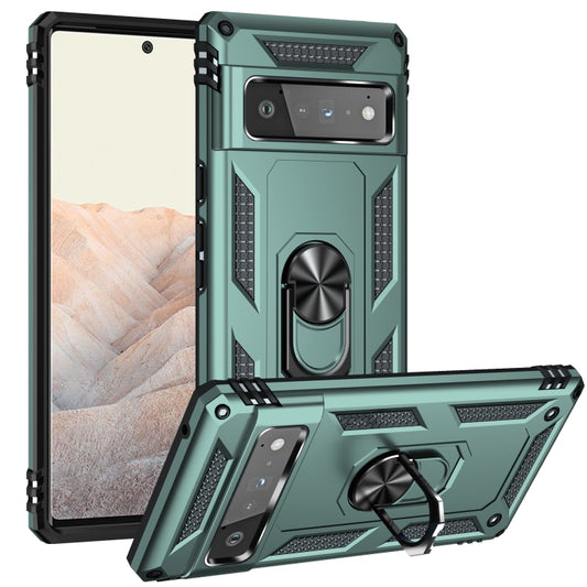 For Google Pixel 6 Pro Shockproof TPU + PC Protective Case with 360 Degree Rotating Holder(Dark Green) - Google Cases by buy2fix | Online Shopping UK | buy2fix
