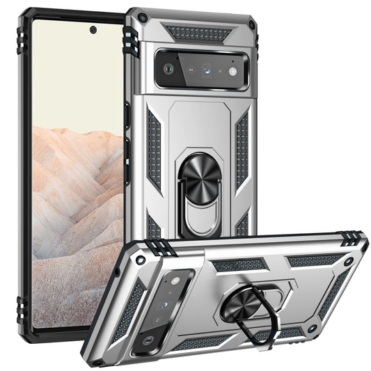 For Google Pixel 6 Pro Shockproof TPU + PC Protective Case with 360 Degree Rotating Holder(Silver) - Google Cases by buy2fix | Online Shopping UK | buy2fix