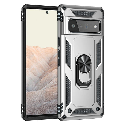 For Google Pixel 6 Pro Shockproof TPU + PC Protective Case with 360 Degree Rotating Holder(Silver) - Google Cases by buy2fix | Online Shopping UK | buy2fix
