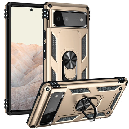 For Google Pixel 6 Shockproof TPU + PC Protective Case with 360 Degree Rotating Holder(Gold) - Google Cases by buy2fix | Online Shopping UK | buy2fix