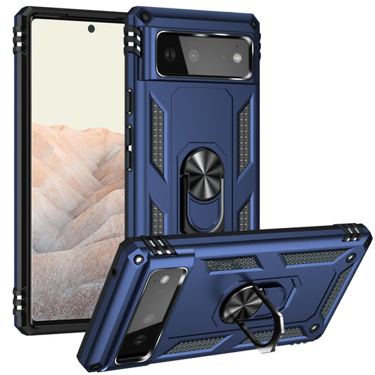For Google Pixel 6 Shockproof TPU + PC Protective Case with 360 Degree Rotating Holder(Blue) - Google Cases by buy2fix | Online Shopping UK | buy2fix