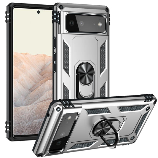 For Google Pixel 6 Shockproof TPU + PC Protective Case with 360 Degree Rotating Holder(Silver) - Google Cases by buy2fix | Online Shopping UK | buy2fix