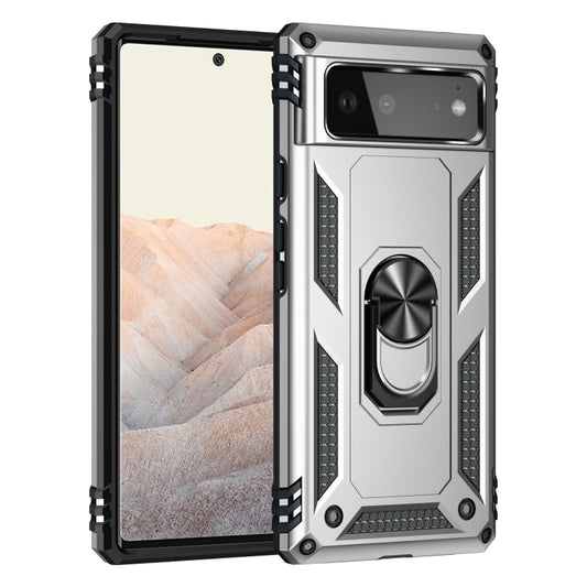 For Google Pixel 6 Shockproof TPU + PC Protective Case with 360 Degree Rotating Holder(Silver) - Google Cases by buy2fix | Online Shopping UK | buy2fix