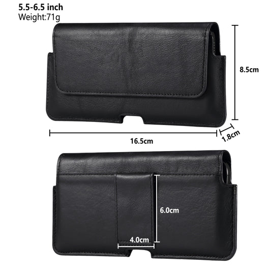Universal Cow Leather Mobile Phone Leather Case Waist Bag For 5.5-6.5 inch and Below Phones(Black) - More iPhone Cases by buy2fix | Online Shopping UK | buy2fix