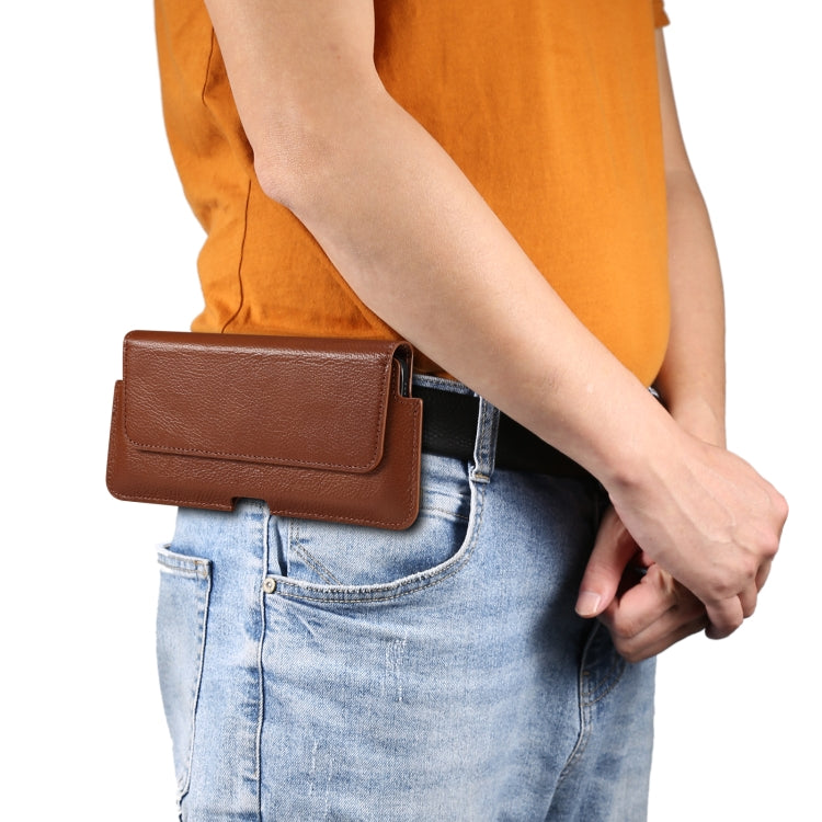 Universal Cow Leather Horizontal Mobile Phone Leather Case Waist Bag For 7.2 inch and Below Phones(Brown) - More iPhone Cases by buy2fix | Online Shopping UK | buy2fix