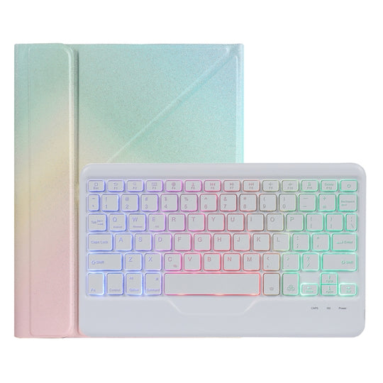 B09S Splittable Backlight Bluetooth Keyboard Leather Tablet Case with Triangle Holder & Pen Slot For iPad 10.2 2020 & 2019 / Pro 10.5 inch / Air 3 10.5 inch(Gradient Rainbow)