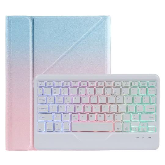 B09S Splittable Backlight Bluetooth Keyboard Leather Tablet Case with Triangle Holder & Pen Slot For iPad 10.2 2020 & 2019 / Pro 10.5 inch / Air 3 10.5 inch(Gradient Blue Pink)