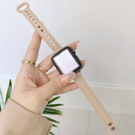 Double Studs Buckle Genuine Leather Watch Band Watch Band For Apple Watch Series 9&8&7 41mm / SE 3&SE 2&6&SE&5&4 40mm / 3&2&1 38mm(Cream) by buy2fix