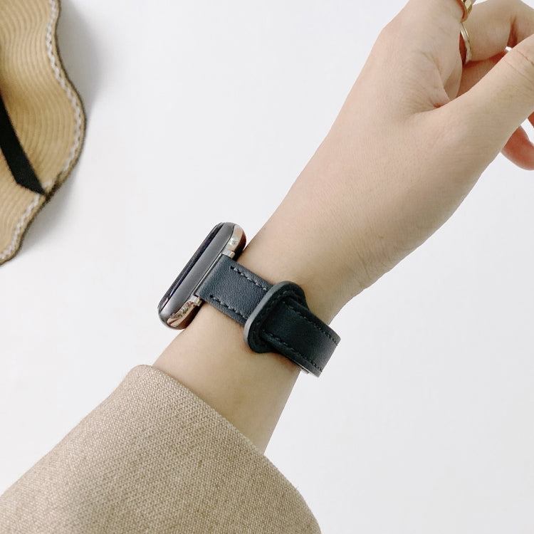 Double Studs Buckle Genuine Leather Watch Band Watch Band For Apple Watch Series 9&8&7 41mm / SE 3&SE 2&6&SE&5&4 40mm / 3&2&1 38mm(Cream) by buy2fix