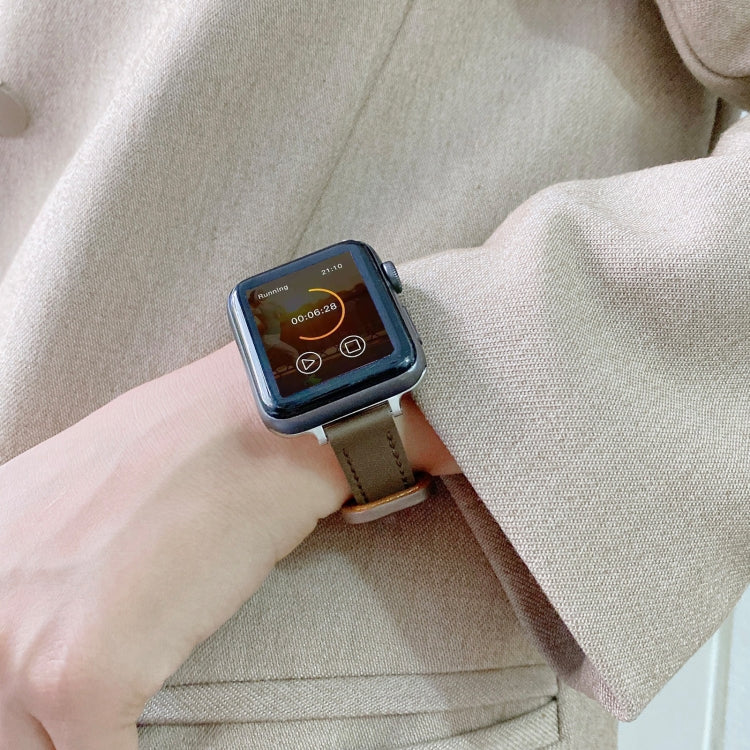 Double Studs Buckle Genuine Leather Watch Band Watch Band For Apple Watch Series 9&8&7 41mm / SE 3&SE 2&6&SE&5&4 40mm / 3&2&1 38mm(Cream) by buy2fix