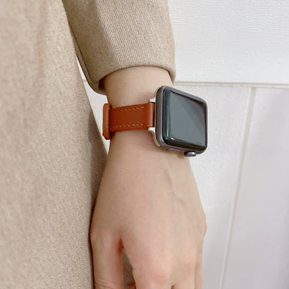 Double Studs Buckle Genuine Leather Watch Band Watch Band For Apple Watch Series 9&8&7 41mm / SE 3&SE 2&6&SE&5&4 40mm / 3&2&1 38mm(Cream) by buy2fix