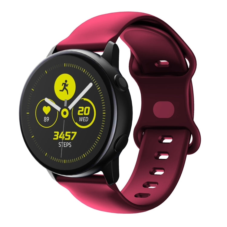 20mm For Samsung Galaxy Watch Active 3 41mm Butterfly Buckle Silicone Watch Band(Wine Red) - Watch Bands by buy2fix | Online Shopping UK | buy2fix