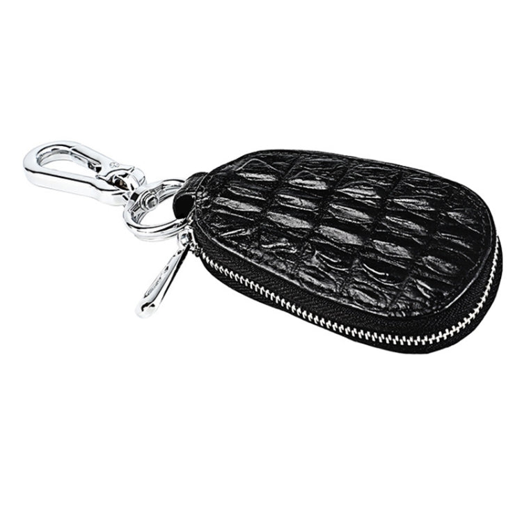 Crocodile Texture First Layer Cowhide Hanging Waist Car Key Bag(Black) by buy2fix