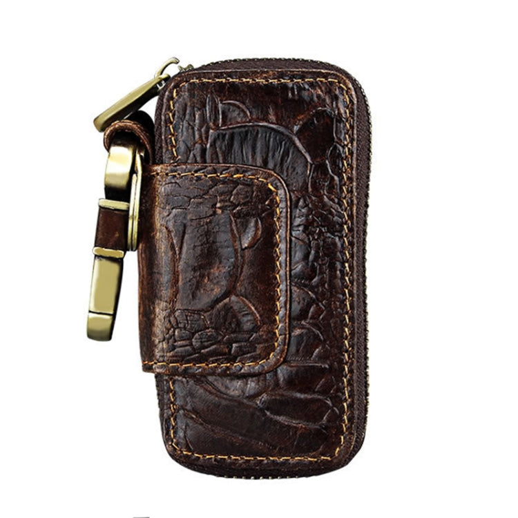 Oil Leather Hanging Waist Car Key Retro Zipper Bag(Coffee) by buy2fix