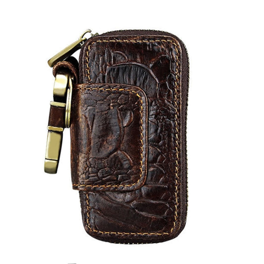 Oil Leather Hanging Waist Car Key Retro Zipper Bag(Coffee) by buy2fix