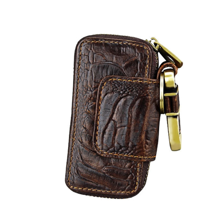 Oil Leather Hanging Waist Car Key Retro Zipper Bag(Coffee) by buy2fix
