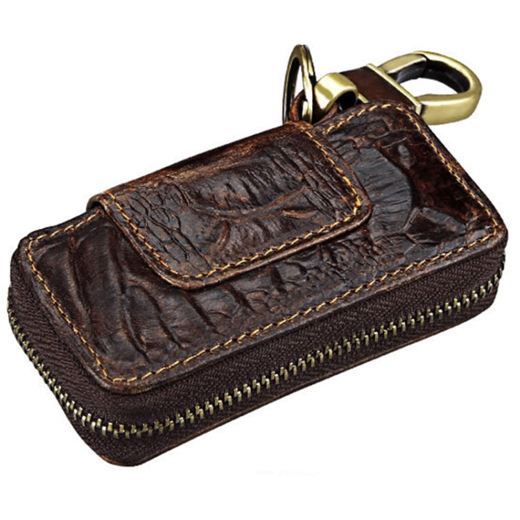 Oil Leather Hanging Waist Car Key Retro Zipper Bag(Coffee) by buy2fix