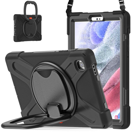 For Samsung Galaxy Tab A7 Lite T220 / T225 Silicone + PC Protective Case with Holder & Shoulder Strap(Black) - Tab A7 Lite T220 / T225 by buy2fix | Online Shopping UK | buy2fix